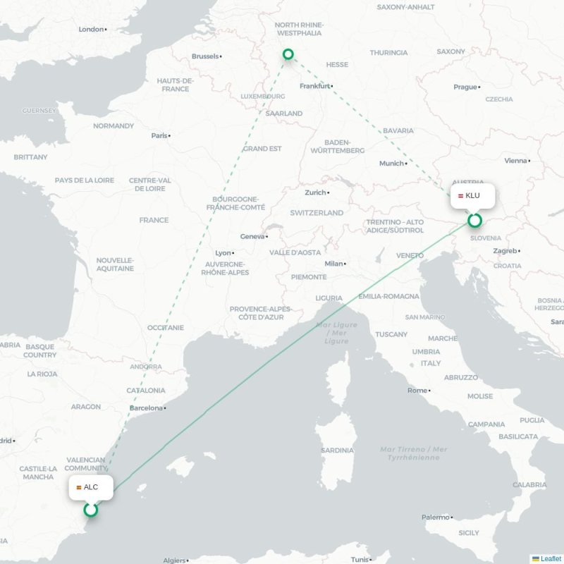 ALC - KLU route map