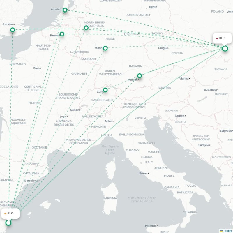 ALC - KRK route map
