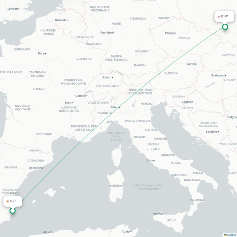ALC - KTW route map