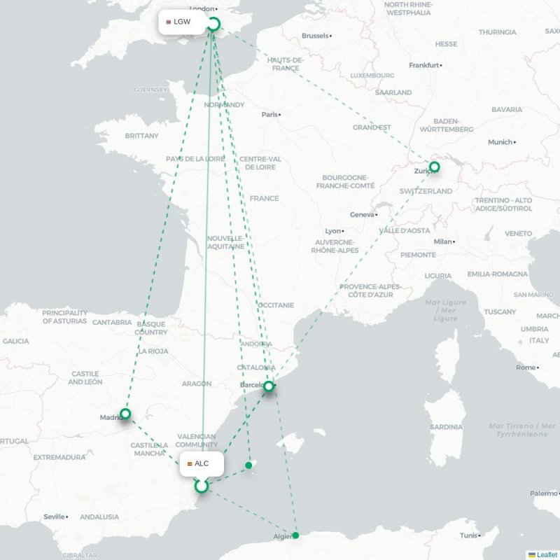 ALC - LGW route map