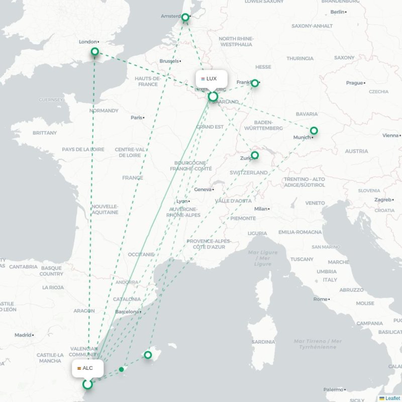 ALC - LUX route map