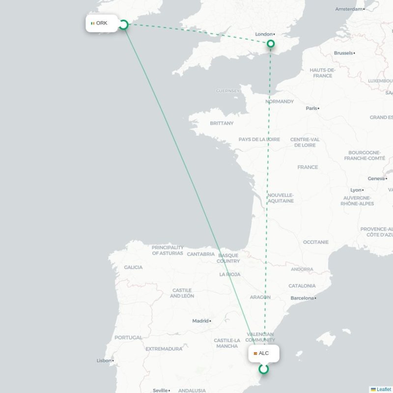 ALC - ORK route map