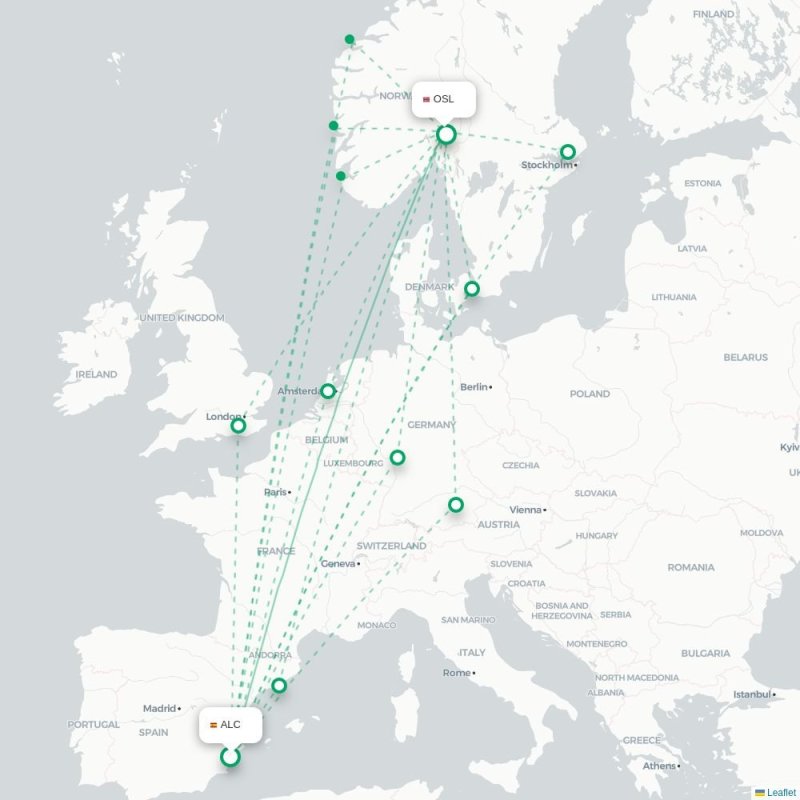 ALC - OSL route map