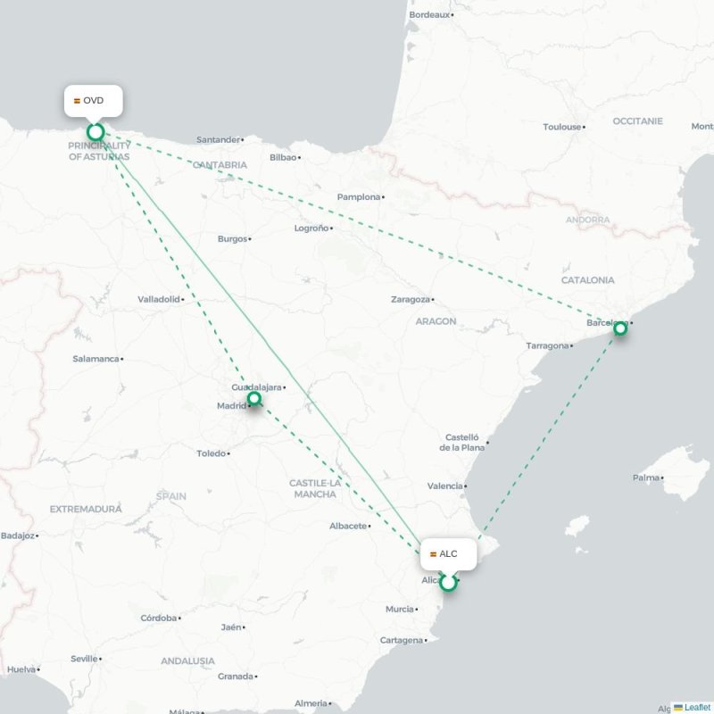ALC - OVD route map