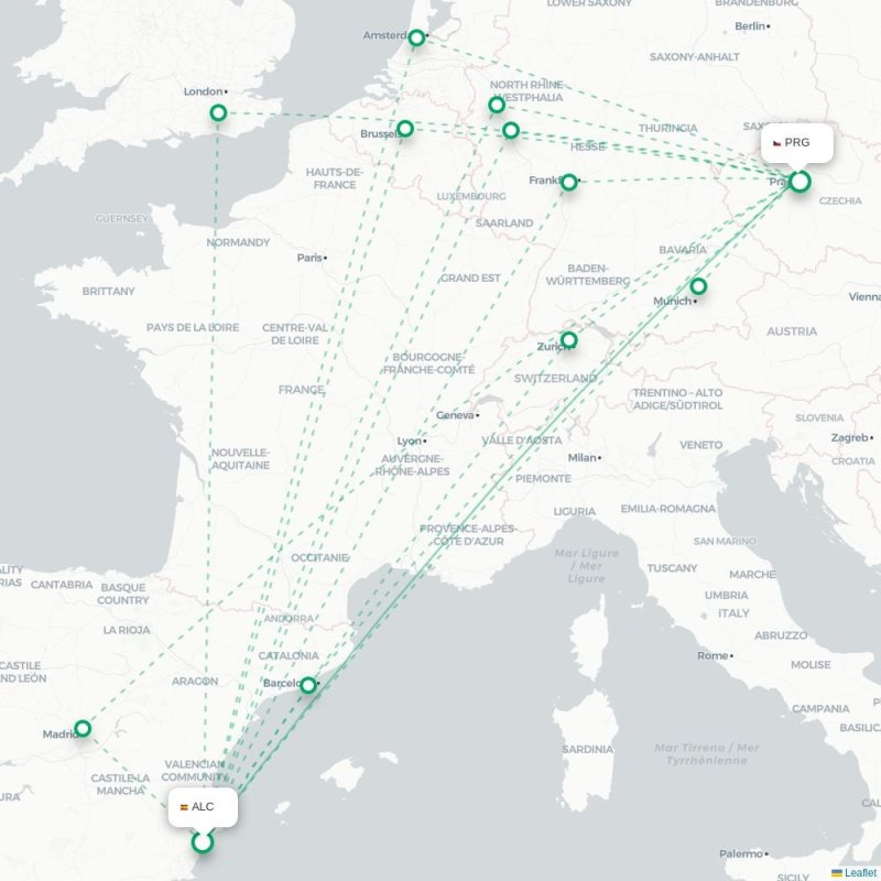 ALC - PRG route map