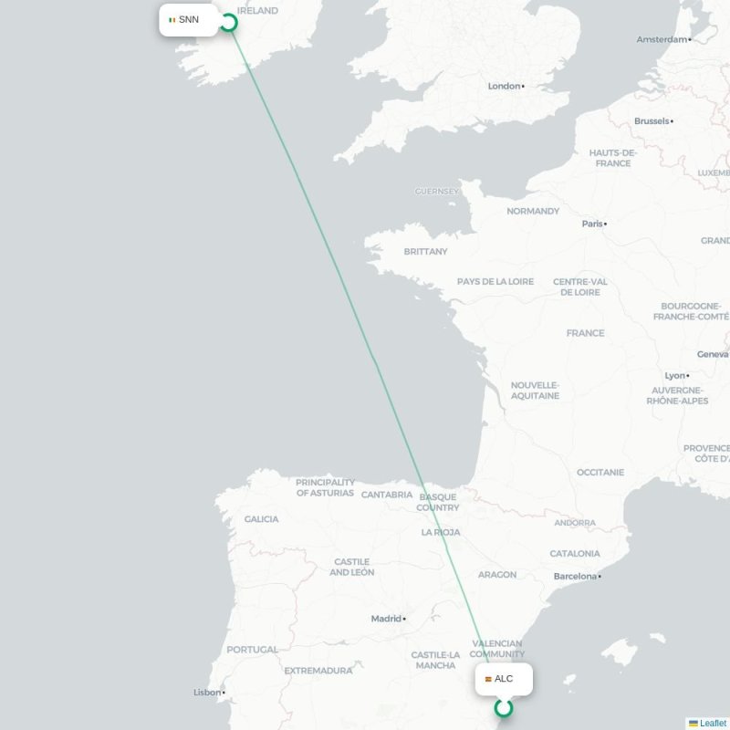 ALC - SNN route map