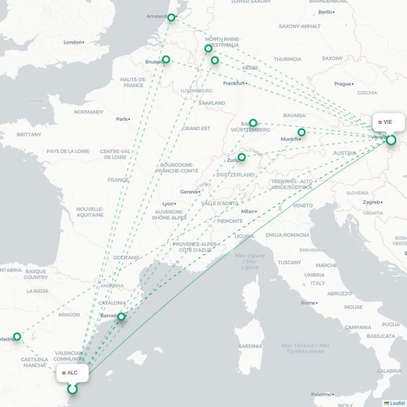 ALC - VIE route map