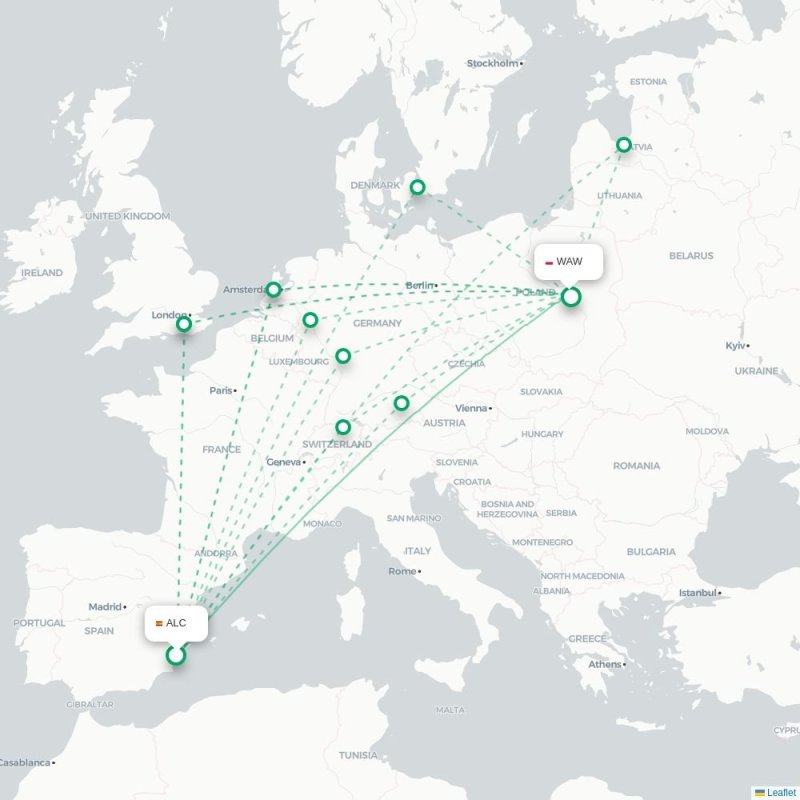 ALC - WAW route map