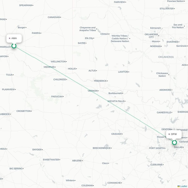 AMA - DFW route map