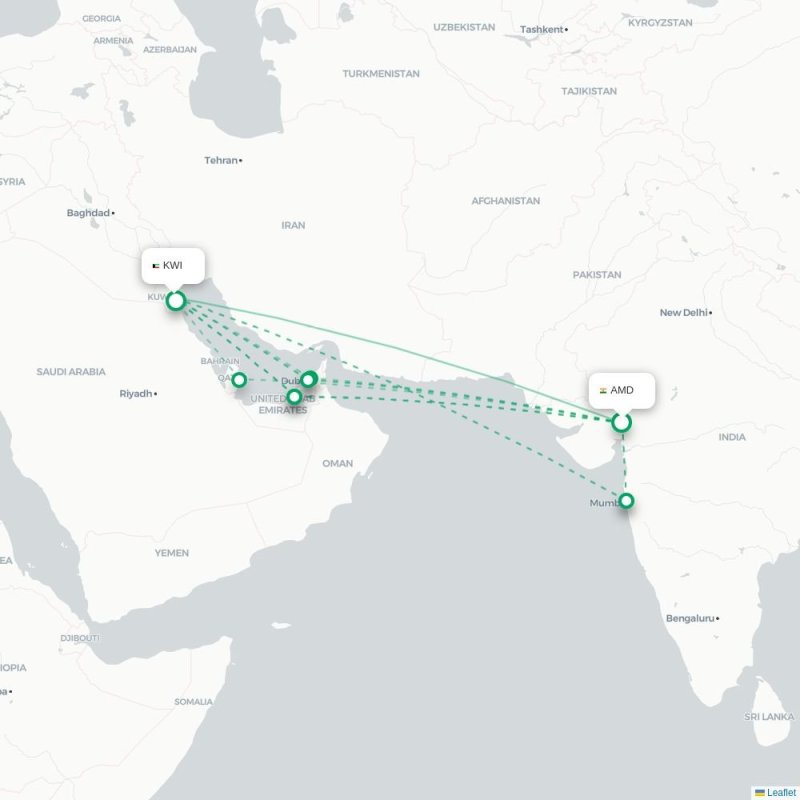 AMD - KWI route map