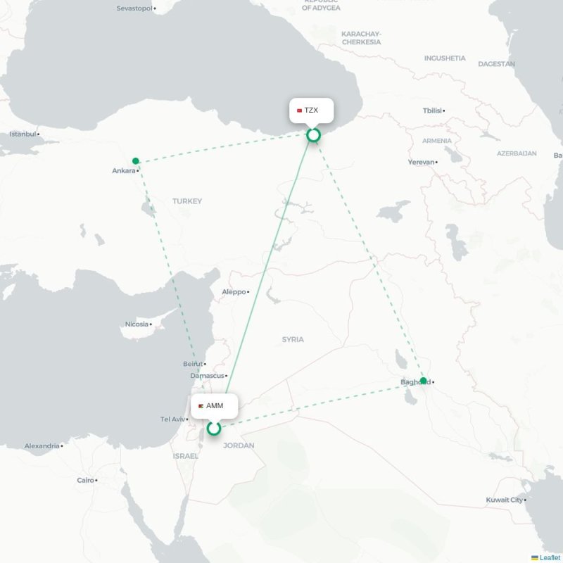 AMM - TZX route map