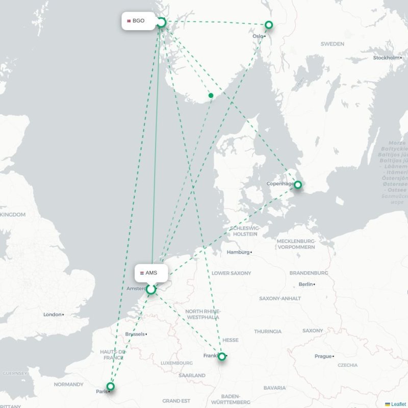 AMS - BGO route map