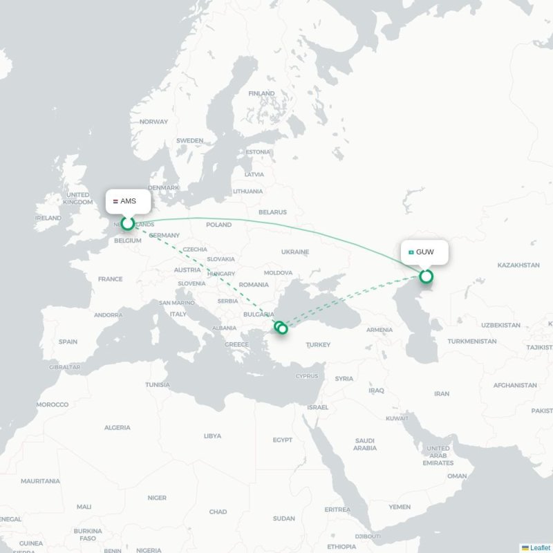 AMS - GUW route map