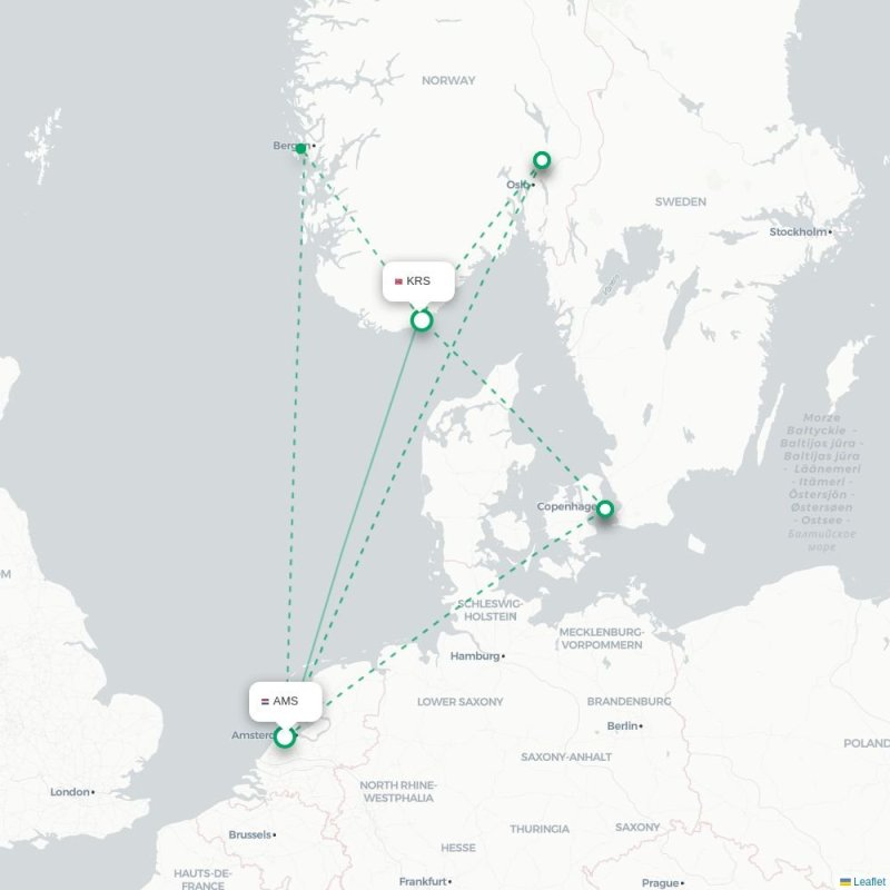 AMS - KRS route map