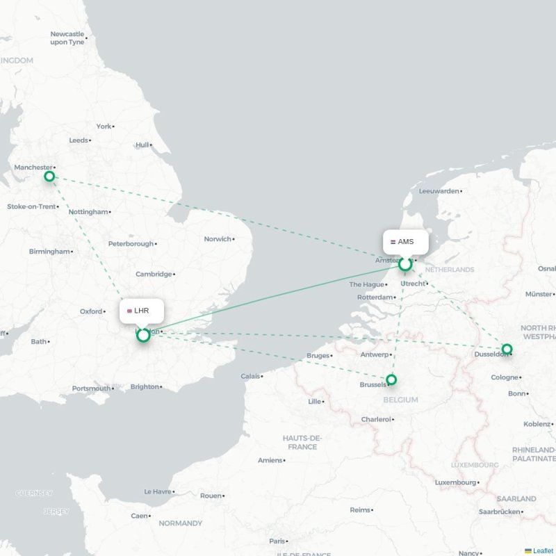 AMS - LHR route map