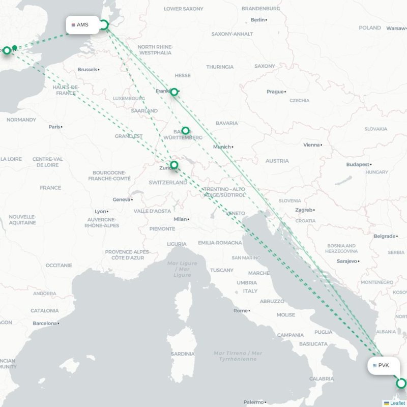 AMS - PVK route map