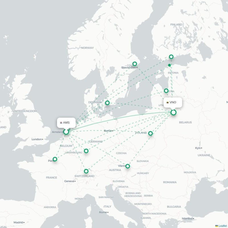 AMS - VNO route map