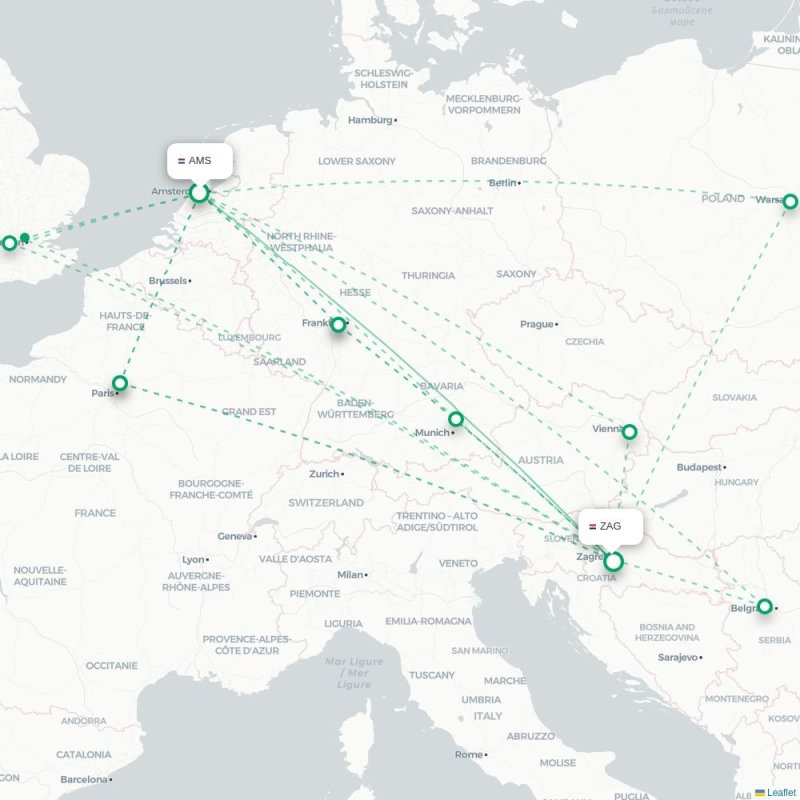 AMS - ZAG route map