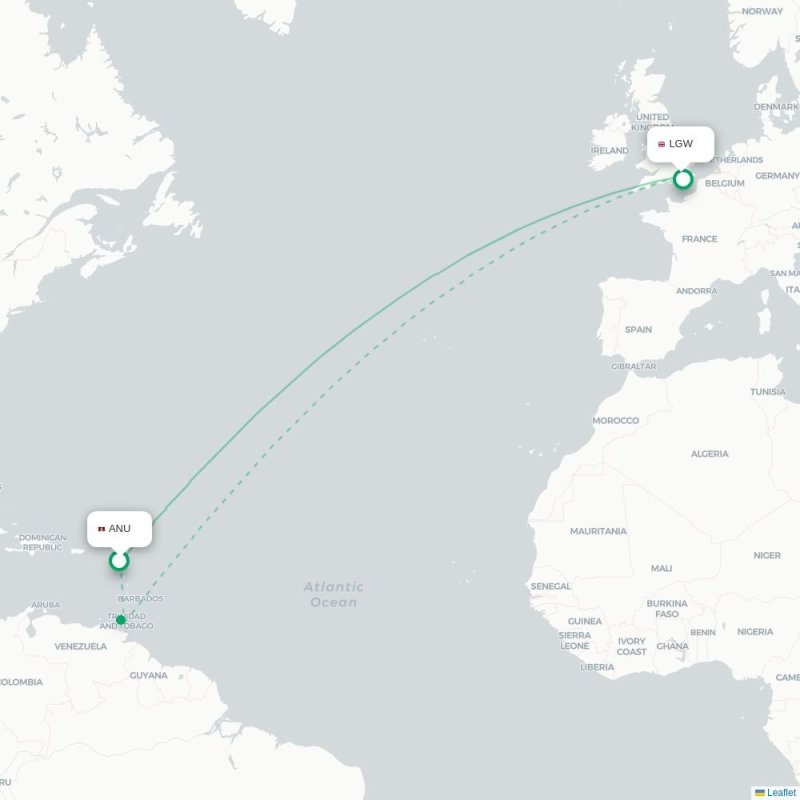ANU - LGW route map