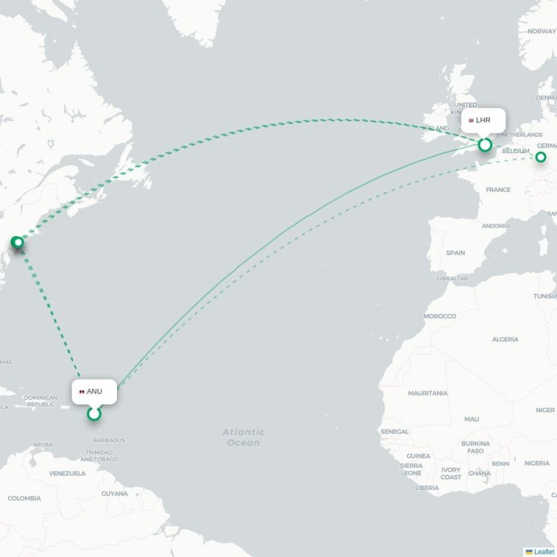 ANU - LHR route map