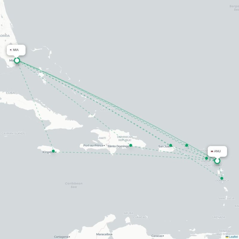 ANU - MIA route map