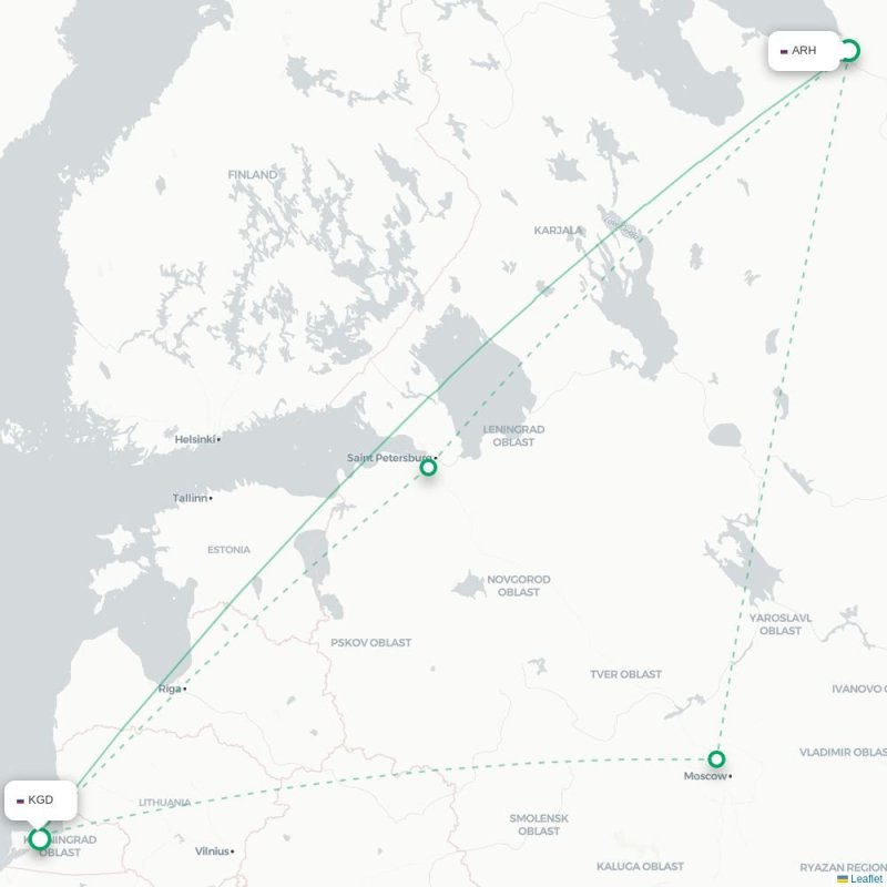 ARH - KGD route map
