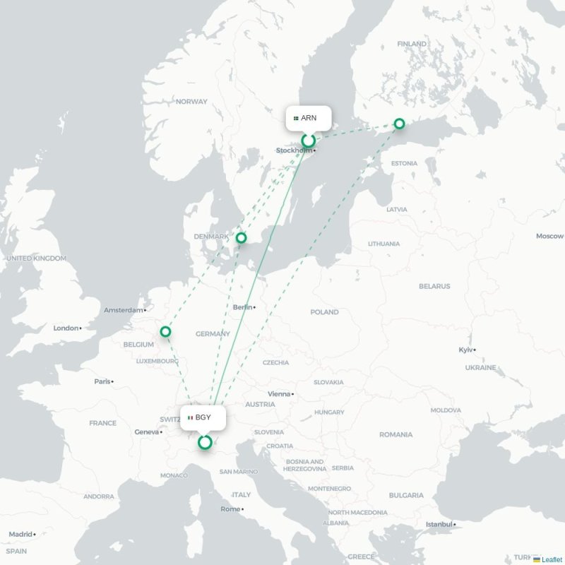 ARN - BGY route map