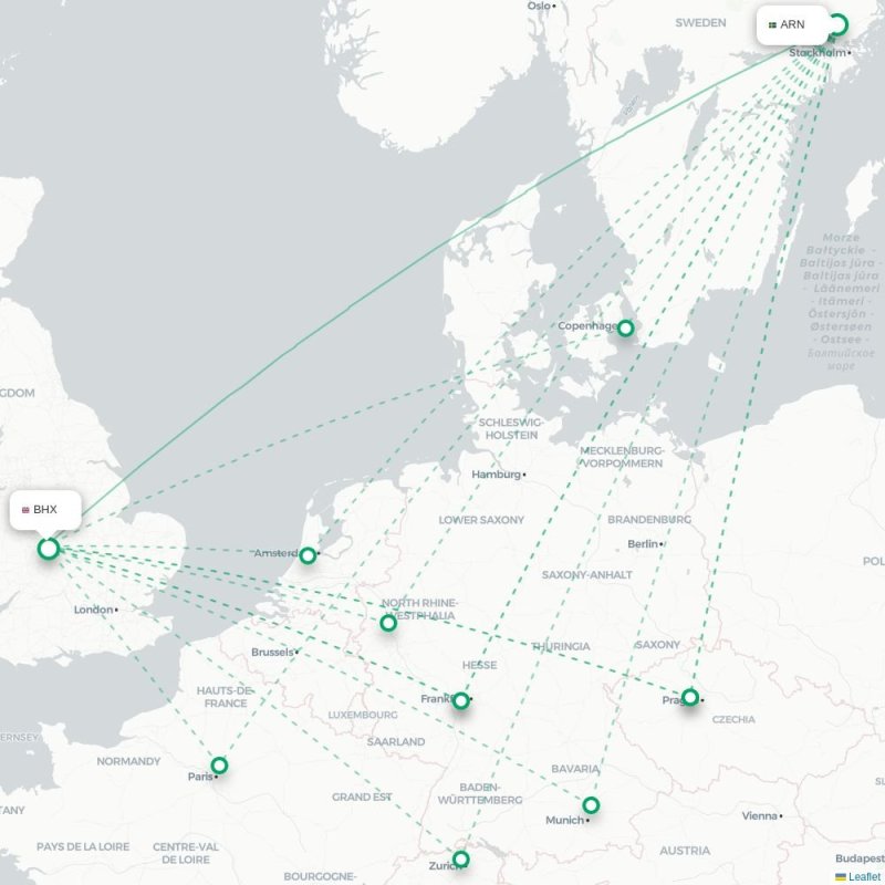 ARN - BHX route map