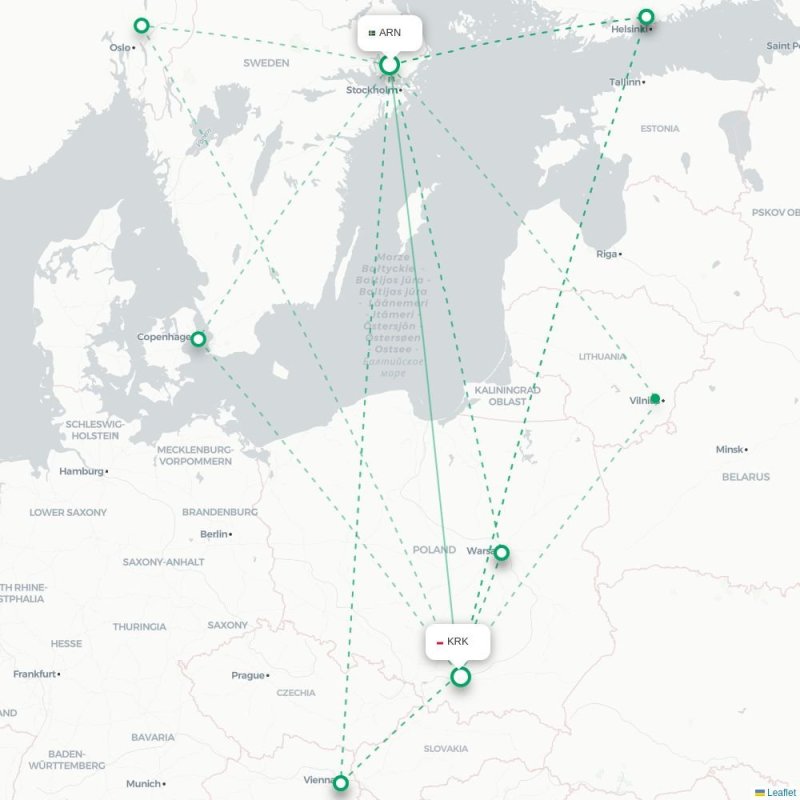 ARN - KRK route map