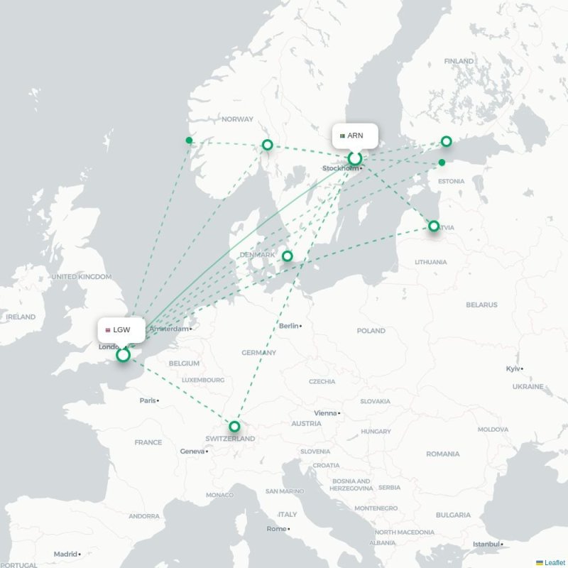 ARN - LGW route map