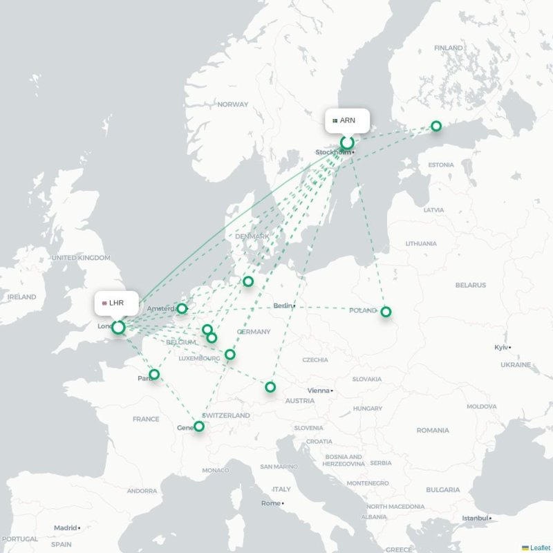 ARN - LHR route map