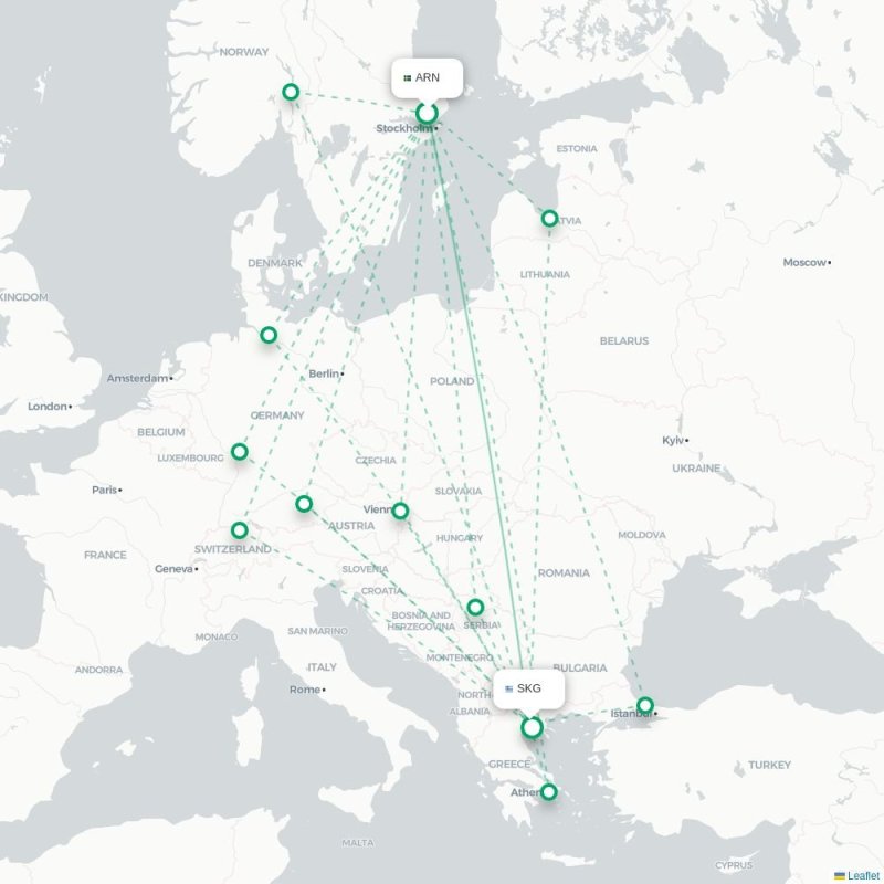 ARN - SKG route map