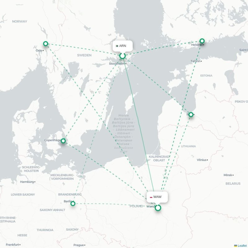 ARN - WAW route map