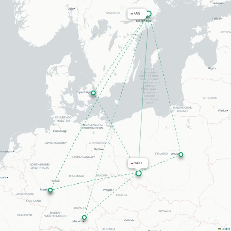 ARN - WRO route map
