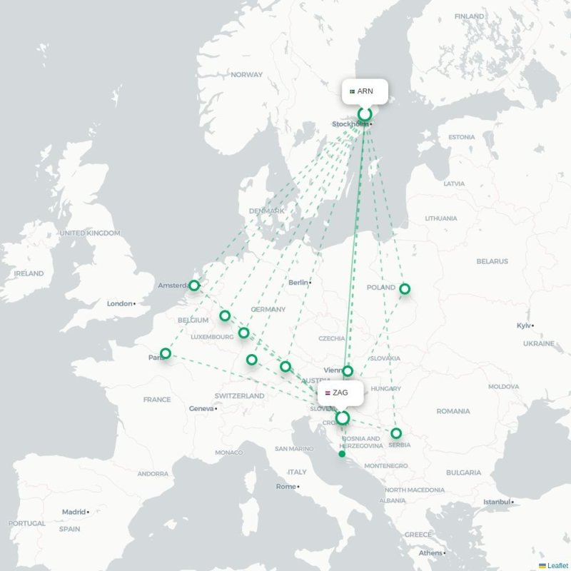 ARN - ZAG route map
