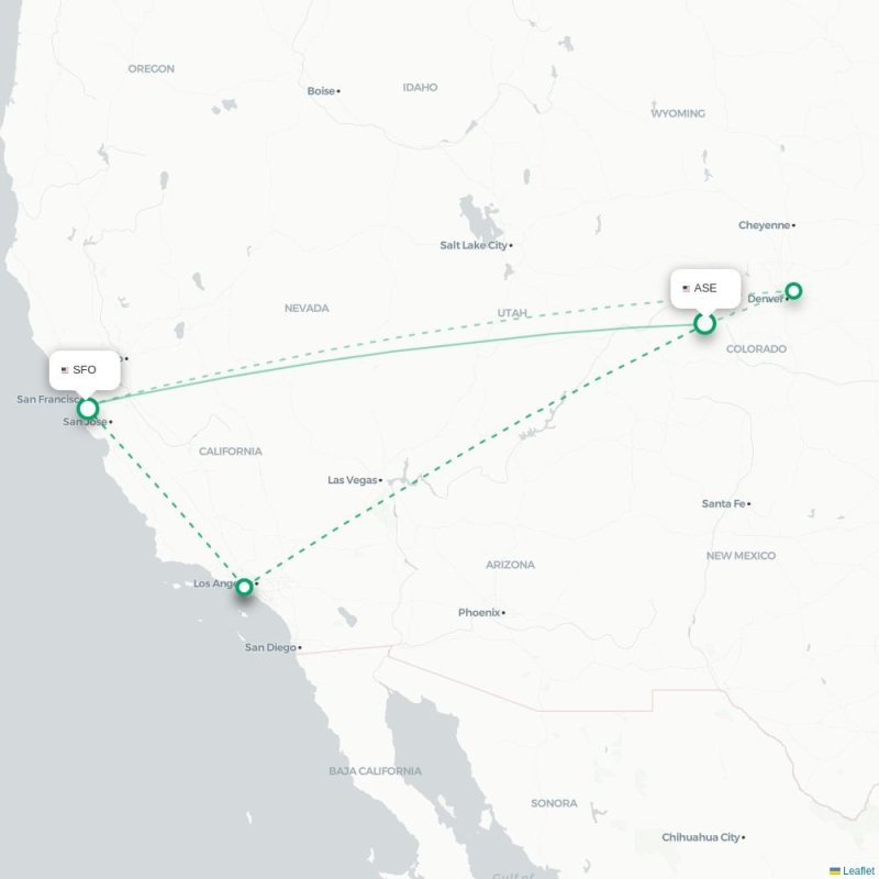 ASE - SFO route map