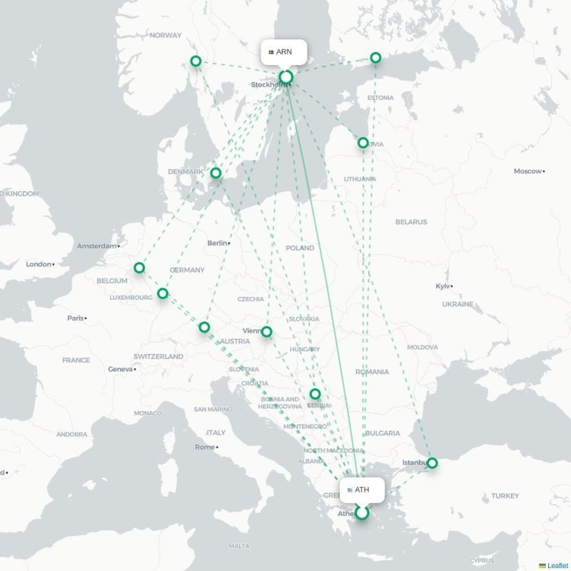 ATH - ARN route map