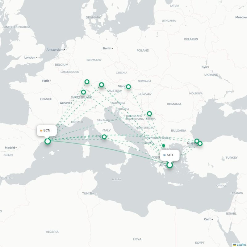 ATH - BCN route map