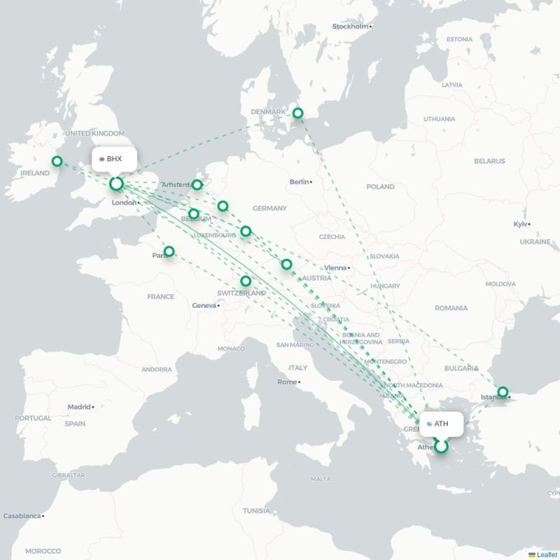 ATH - BHX route map
