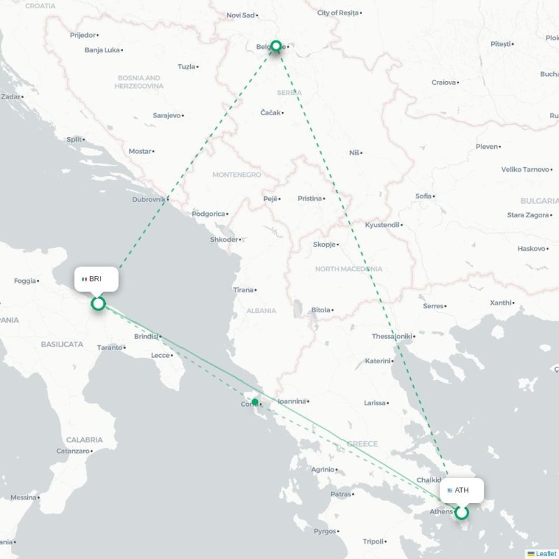 ATH - BRI route map