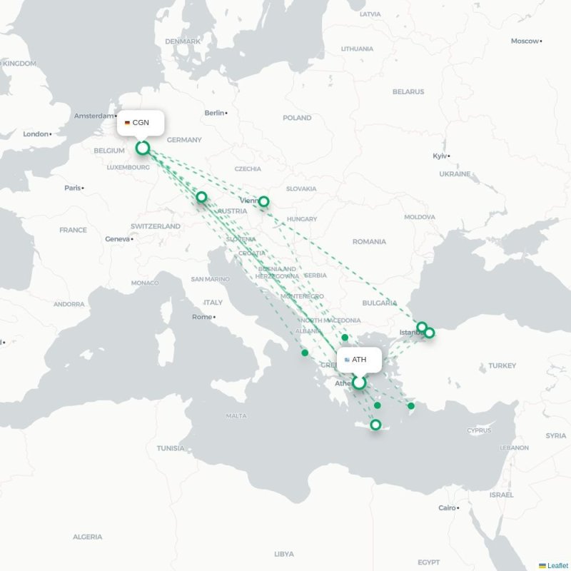 ATH - CGN route map