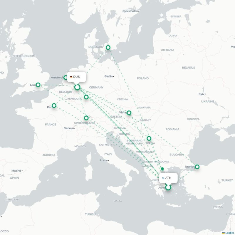 ATH - DUS route map