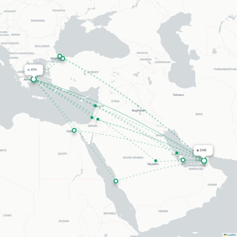 ATH - DXB route map