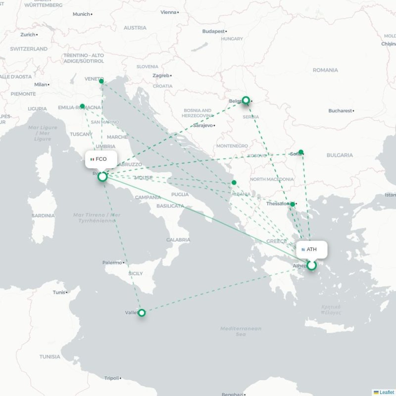 ATH - FCO route map