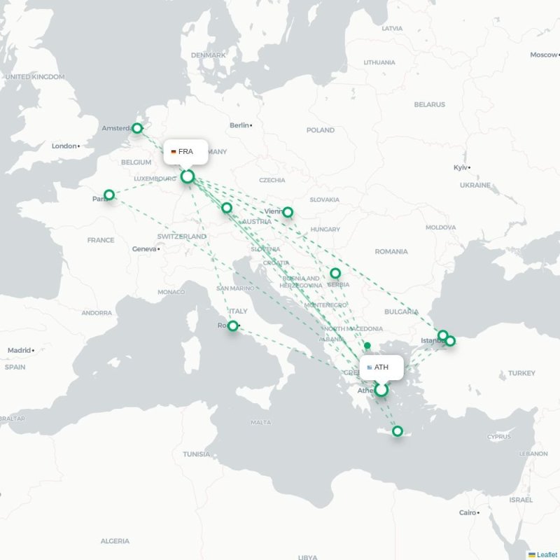 ATH - FRA route map