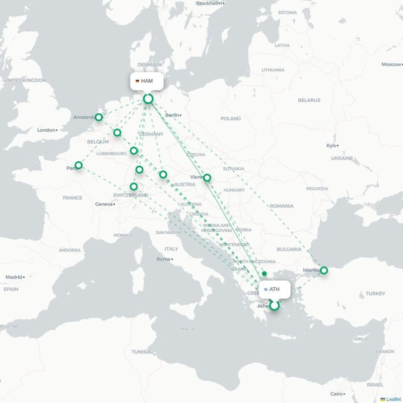 ATH - HAM route map