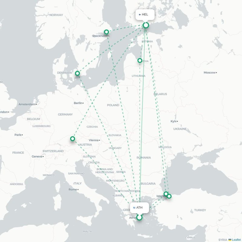 ATH - HEL route map