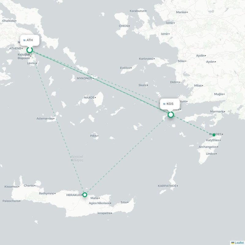 ATH - KGS route map