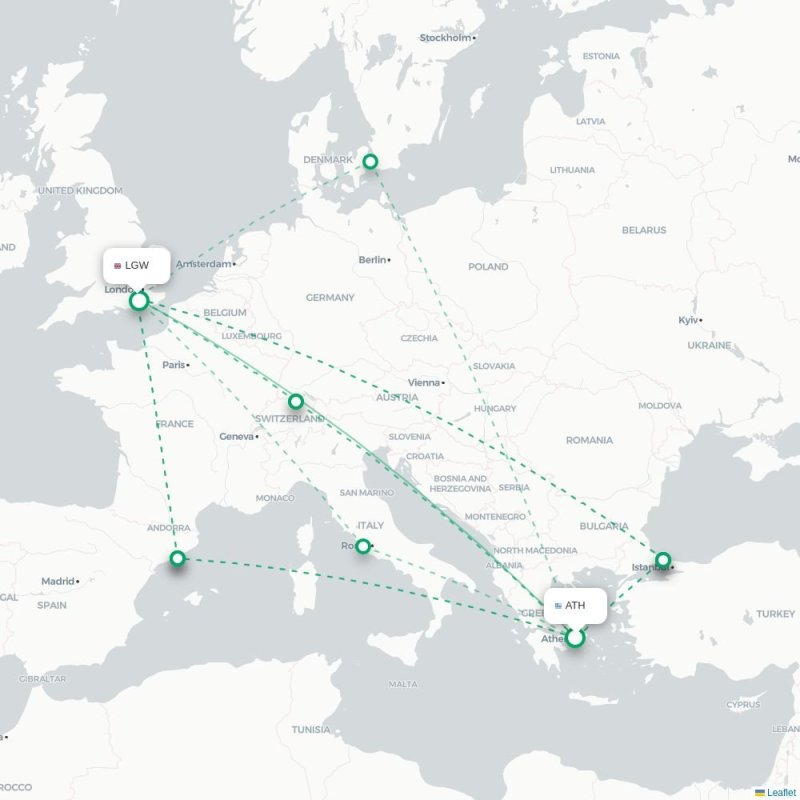 ATH - LGW route map