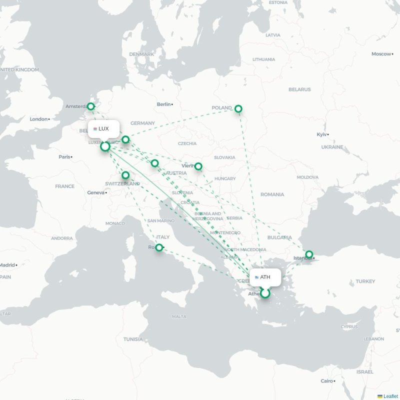 ATH - LUX route map